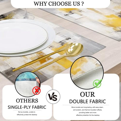 Mcalk Yellow Table Runner and Placemats Set of 6, Abstract Grey Placemats, Modern Cloth Place Mats Indoor for Kitchen,Washable Linen Material for Dining Table - color: 01yellow1