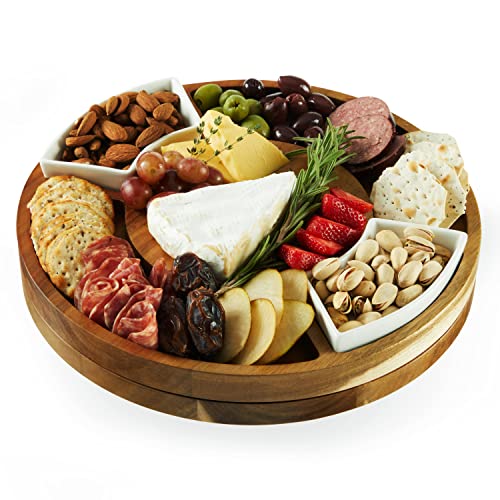 Twine Rotating Wood Serving Board - Round Charcuterie Board - Lazy Susan Wooden Cheese Board Set with Ceramic Dishes - Set of 1 - style: Charcuterie Lazy Susan