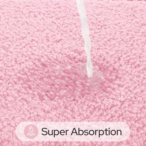 HOMEIDEAS Pink Bathroom Rug Sets 2 Piece 20" x 32" + 16" x 24" | Microfiber Bath Mats, Non-Slip TPR Backing, Ultra Absorbent & Quick Dry, Machine Washable for Bathroom, Shower, Tub - color: Pink