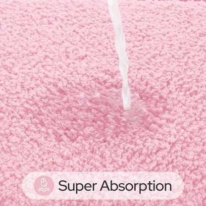 HOMEIDEAS Pink Bathroom Rug Sets 2 Piece 20" x 32" + 16" x 24" | Microfiber Bath Mats, Non-Slip TPR Backing, Ultra Absorbent & Quick Dry, Machine Washable for Bathroom, Shower, Tub - color: Pink