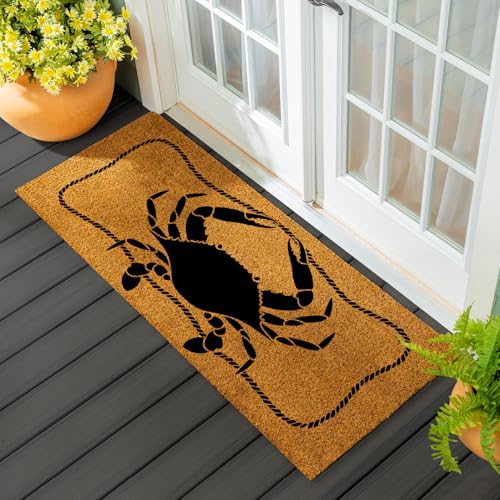 Evergreen Nature Coir Doormat, 2'x5' Coastal Large Welcome Mats for Double Doors, Outdoor Indoor Entrance Rug, Non-Slip Front Door Mat for Beach House Home Porch Patio (Crab, 60"x24") - color: Crab, size: 2' x 5' (Rectangular)