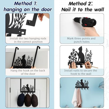 Reallnaive Black Cat Over The Door Hooks Gothic Bathroom Decor Hanger Wall Mount Rack Holder for Towel, Hat, Coat, Cloth, Keychain, Bag, Christmas Gift for Cat Lovers - style: Black Cat