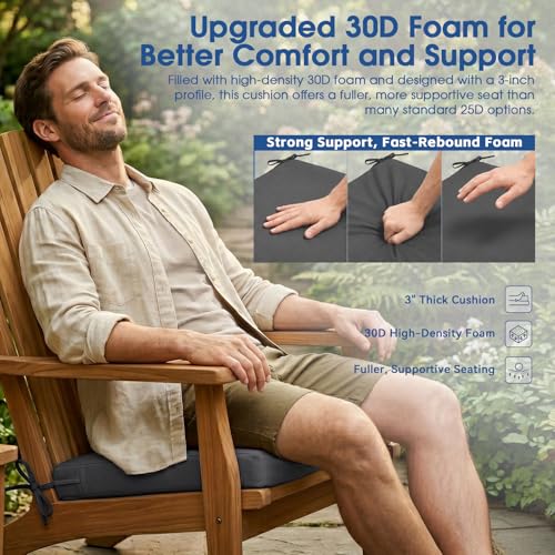 Outdoor Chair Cushions Set of 4, 19x19 Waterproof Patio Pads, Dark Gray | Fade resistant fabric with ties, handle and 3-inch foam for dining seats, decks, porches, gardens and hard seating - color: Dark Gray