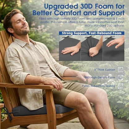 Outdoor Chair Cushions Set of 4, 19x19 Waterproof Patio Pads, Dark Gray | Fade resistant fabric with ties, handle and 3-inch foam for dining seats, decks, porches, gardens and hard seating - color: Dark Gray