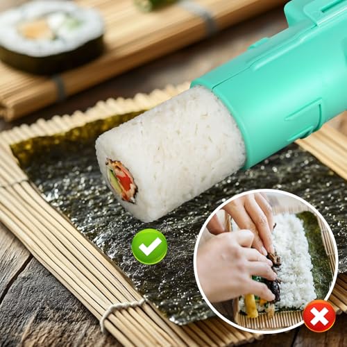 Sushi Making Kit, Upgraded 11.8 Inches Sushi Roller, Sushi Bazooka Easy Made Sushi, Sushi Rolling Mat Sushi Maker Sushi Kit - color: Cyan