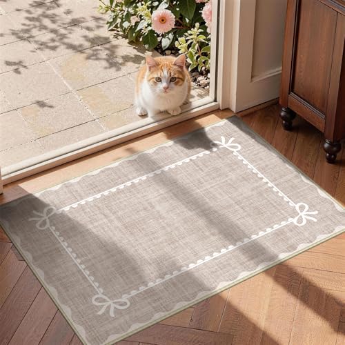 2x3 Small Pink Scallope Entryway Rug, Neutral Farmhouse Front Door Mat, Washable Non Slip Thin Low Pile Floor Mat for Indoor Outdoor Kitchen Bathroom Porch - color: Pink, size: 2' x 3' (Rectangular)