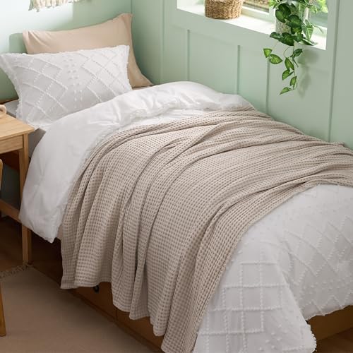 Bedsure Lightweight 100% Cotton Waffle Blanket, Twin XL, Linen | Summer, Breathable, Soft, Light, Thin, Bed, Couch, Sofa, Chair, 66"x90", Sheet Blanket, Dorm Room Essentials, Guys, Girls - color: Linen, size: Twin Xl (66" X 90")