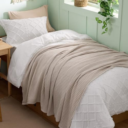Bedsure Lightweight 100% Cotton Waffle Blanket, Twin XL, Linen | Summer, Breathable, Soft, Light, Thin, Bed, Couch, Sofa, Chair, 66"x90", Sheet Blanket, Dorm Room Essentials, Guys, Girls - color: Linen, size: Twin Xl (66" X 90")