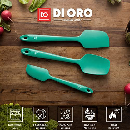 DI ORO Silicone Spatula Set - 600F Heat Resistant, 3-Pc Mint | Rubber scraper won't scratch nonstick pans; For baking, cooking, mixing, and frosting; BPA-free and dishwasher safe - color: Mint