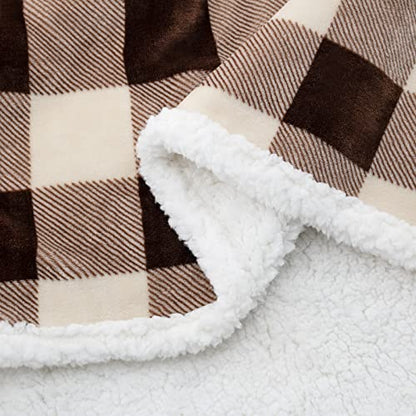 BEAUTEX Christmas Sherpa Fleece Throw Blanket Soft Warm Buffalo Plaid | Plush Blanket & Throw, Winter Cozy Fuzzy for Couch, Sofa, Bed (Brown, 50" x 60") - color: Brown, size: Throw-50"x60"