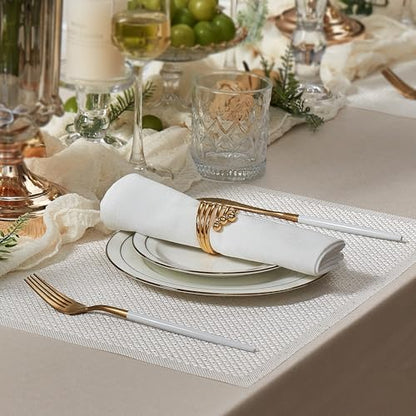 Leetaltree Woven Vinyl Placemats Set of 6, White Sequin | Waterproof & Washable Dining Table Mats for Wedding, Anniversary, Daily Use, Hand-Cut, Easy to Clean - color: 00- White Sequin, size: Set of 6