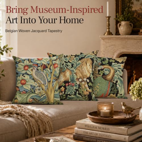 William Morris Lion Tapestry Throw Pillow Cover 18 x 18 in - color: Black Lion