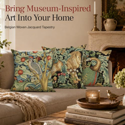 William Morris Lion Tapestry Throw Pillow Cover 18 x 18 in - color: Black Lion
