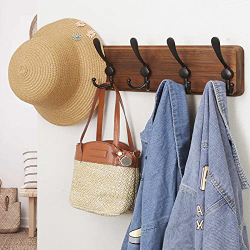 Coat Rack Wall Mounted - 5 Tri Hooks, Heavy Duty, Wooden Wall Coat Hanger Coat Hook for Clothes Hat Jacket Clothing, Natural & Black - color: Natural & Black, size: L=17.4"