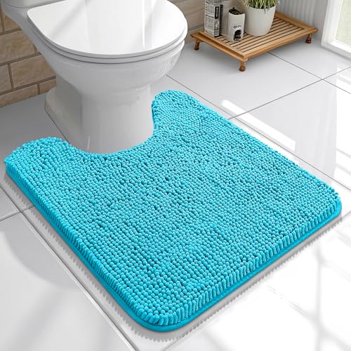 OLANLY Toilet Rugs U-Shaped 20x20, Soft Absorbent Chenille Contour Rugs | Aqua Sky, Quick-Drying Rubber Backing, Machine Washable Non-Slip Shaggy Bathroom Mat for Toilet, Home Decor Accessories - color: Aqua Sky, size: 20" X 20" Contour Rug
