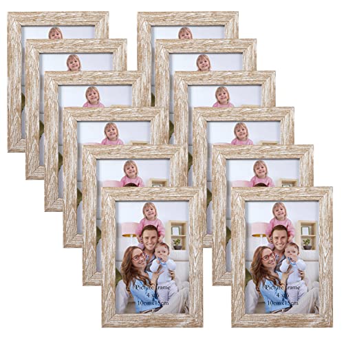 Giftgarden 4x6 Picture Frame Distressed Beige White Set of 12, Multi Rustic Wood Grain 4 by 6 Photo Frames Bulk for Wall or Tabletop Display - color: Distressed Beige, size: 4x6