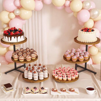 Emfogo Wooden Cupcake Stand, 3 Tier Dessert Table Display Set, Wood Dessert Tower for Party Afternoon Tea Baby Shower Wedding Birthday, Large Tiered Serving Stand for Cake Cookie Food (2 Pack) - color: 2pack 11.6" diameter