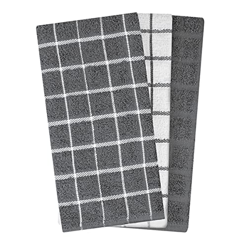 Ritz Premium 100% Cotton Terry Check Kitchen Dish Towels - Highly Absorbent, Super Soft, Long-Lasting, 25"x15", 3-Pack, Gray - color: Gray, size: 3-Pack - Kitchen Towel