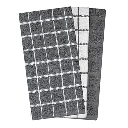 Ritz Premium 100% Cotton Terry Check Kitchen Dish Towels - Highly Absorbent, Super Soft, Long-Lasting, 25"x15", 3-Pack, Gray - color: Gray, size: 3-Pack - Kitchen Towel