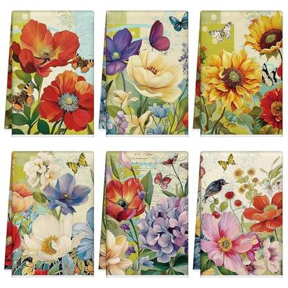 Tudomro 6 Pcs Oil Painting Flowers Kitchen Towels Floral Dish Hand Tea Towel - color: Floral
