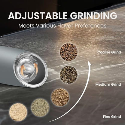 Battery Operated Salt And Pepper Grinder Set 2 Pack (LightGrey) | Gravity-Activated Automatic Grinder With Led Light & Adjustable Coarseness, Each Uses 6 Aaa Batteries,Kitchen Daily Seasoning - color: Battery/2pcs/LightGrey