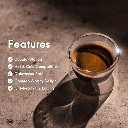 FLUR Espresso Glasses (Set of 2) Perfect for Espresso, Macchiatos & Small Espresso Drinks – Double-Walled Borosilicate Glass – Handmade, Lightweight & Durable – 3oz (Teal) - color: Teal