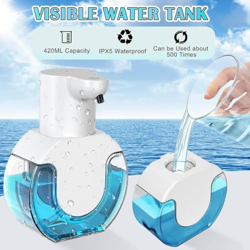 Automatic Soap Dispenser Touchless,Rechargeable Foaming Soap Dispenser,15oz/420ml Smart Hand Soap Dispensers,4-Level Adjustable,Wall Mount for Bathroom Kitchen Dish Soap,Hands-Free