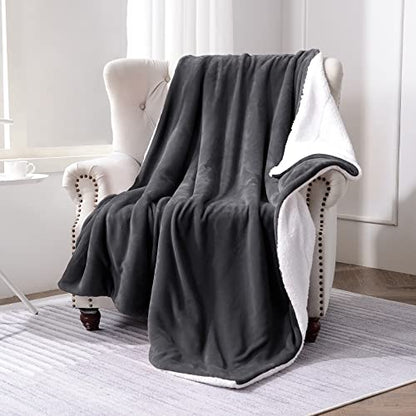 Sherpa Fleece Throw Blanket, Reversible Super Soft Luxurious Plush Blanket Throw Size, Dark Grey, 50"x60" | Reversible Super Soft Luxurious Plush Blanket Throw Size - color: Dark Grey, size: 50"×60"