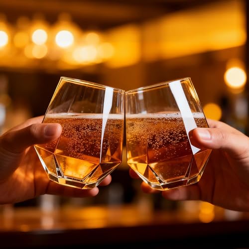 Diamond Wine Glasses Set of 12, 11 oz Stemless Tumbler Glasses | Clear Glass for Wine, Cocktail, Whiskey, Juice, Soda - Ideal for Parties, Home Bar, Daily Use & Gift Giving