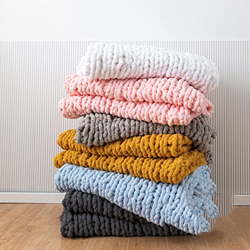 Chunky Knit Blanket Beige Chenille Yarn Tight Chunky Knit Throw Blanket for Sofa Bed 39x39 Handmade Boho Bed Throw - color: Beige, size: 39x39"