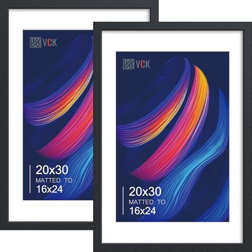 VCK 20x30 Frame 2 Pack, Black Wood, 16x24 Mat, for Poster, Artwork | Acid-Free Mat, HD Plexiglass, Vertical or Horizontal Wall Display, for Photo Wall, Puzzle, Poster, Artwork, and Living Room - color: Black, size: 20x30, style: 2 Pack