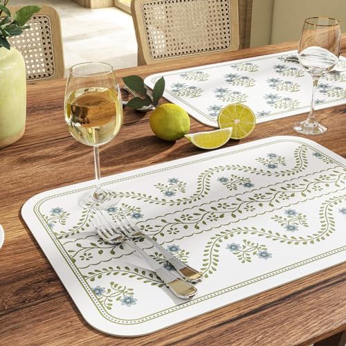 Vinyl Waterproof Placemats Set of 6 Rectangular,12"*17"-Mosella D | Wipeable Beautiful Print Place Mats,Stain Resistant,Heat Resistant,Everyday Meals,Kitchen,Dinning,Holiday,Decor - color: Mosella D