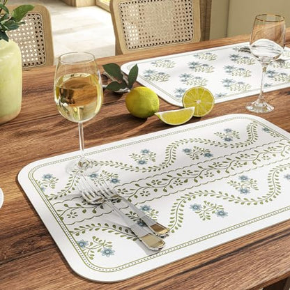 Vinyl Waterproof Placemats Set of 6 Rectangular,12"*17"-Mosella D | Wipeable Beautiful Print Place Mats,Stain Resistant,Heat Resistant,Everyday Meals,Kitchen,Dinning,Holiday,Decor - color: Mosella D