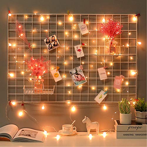 2 Pack Large Wall Grid Panels with Light and Clips, Photo Display Board, Picture Frame Collage Board, Wire Grid Wall Panel Room Decoration,White - color: White