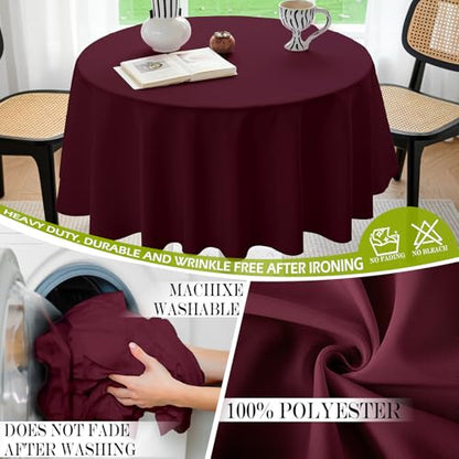 BYDOLL Table Cloth 48 Inch Round Tablecloth Fits Max38 Inch Diameter Table Top,Burgundy Polyester Washable Wrinkle-Free Spillproof Tablecloth for Party Patio Cover - color: Burgundy, size: 48" x 48" (Round-Fits Tables 24''-36'')