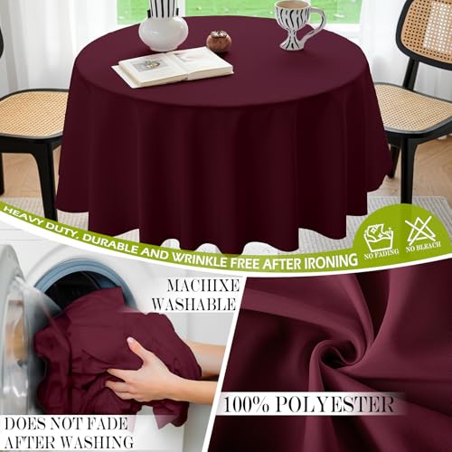 BYDOLL Table Cloth 70 Inch Round Tablecloth Fits Max60 Inch Diameter Table Top,Burgundy Polyester Washable Wrinkle-Free Spillproof Tablecloth for Party Patio Cover - color: Burgundy, size: 70" x 70" (Round-Fits Tables 46''-58'')