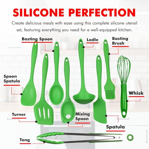 Chef Craft 9 Piece Green Premium Silicone Kitchen Tool Set (42084) - color: Green, size: 9 Piece Set