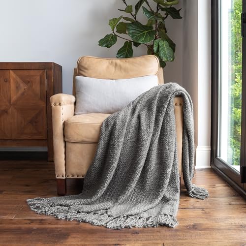 Merit Linens Slub-Yarn Throw Blanket - One Size Gray - color: Basketweave Gray