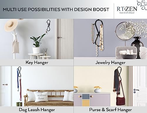 Farmhouse Small Key Holder for Wall, Wrought Iron Wall Mount Rack | Handcrafted Swirl Decorative, 5 Key Hooks for Home Entryway, Purse, Coat and Leash Holder or Organizer (Infinity Black) - style: Infinity