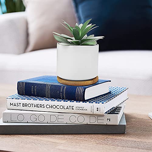 Hopewood Faux Agave Succulent Plant in White Ceramic Pots with Bamboo Tray | Artificial Succulents Plant Faux Agave Greenery Fake Potted Plant for Bedroom Home Office Desk Living Room Decor - size: Agave 1 piece