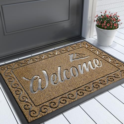 Yimobra Welcome Mat Outdoor Indoor, Waterproof Heavy Duty Front Door Mat Outside Entrance, Extra Sturdy Non-Slip Doormat, Low Profile, Dirt Trapping, 36x24 Inches, Beige Brown - color: Brown, size: 36x24 Inch