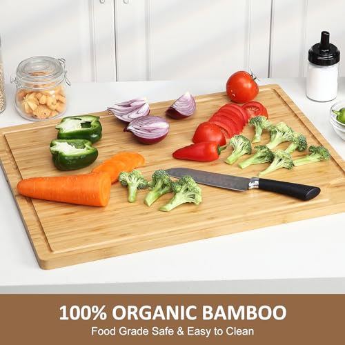 GAOMON 24 x 18 In Extra Large Bamboo Wood Cutting Board, Large Kitchen Chopping Board with Juice Groove, Cheese Charcuterie Board, Butcher Block, Charcuterie Board, 100% Organic Bamboo - size: 24"L x 18"W