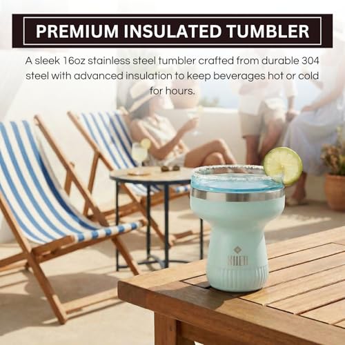 Double Wall Insulated Margarita Tumbler, Cocktail Cup - Sea Glass, 16 oz | Keeps Drinks Cold 12+ Hours, Shatterproof, Portable, Travel Friendly Perfect for Margaritas, Martinis, Cocktails & Mix Drinks - color: Sea Glass