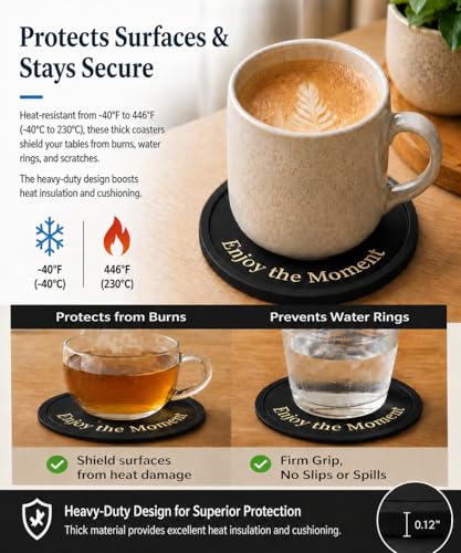 Silicone Coasters Set of 6, Premium Drink Coaster with Holder, Non-Slip, Non-Stick, Dishwasher Safe, Perfect for Hot and Cold Drinks, Protect Your Desks and Tables(6 Black) - color: Black