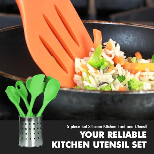Chef Craft Premium Silicone Kitchen Tool and Utensil Set, 5 Piece, Green - color: Green, size: 5 Piece Set