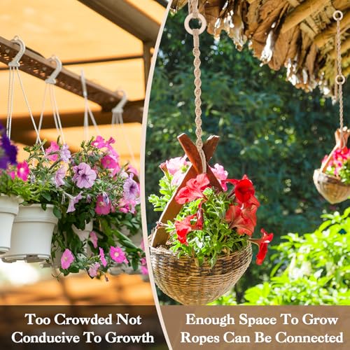 6 Pack Adjustable Macrame Plant Hanger Extender Handmade Woven Hanging Basket Extenders Connectable Rope Hanging Extension with Wooden Ring for Indoor Outdoor Plant Pot Holder(Brown) - color: Brown