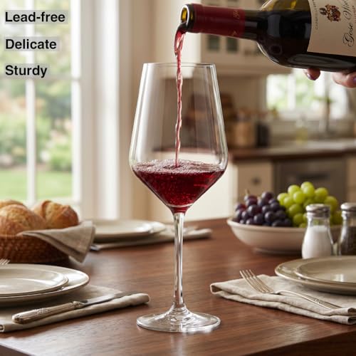 Crystal Wine Glasses Set of 2, 21oz Hand Blown Clear Glass | Long Stem Red White Wine Glass with Pourer and Stopper, Elegant Design in Gift Box for Home Bar, Birthday, Wedding - size: Large