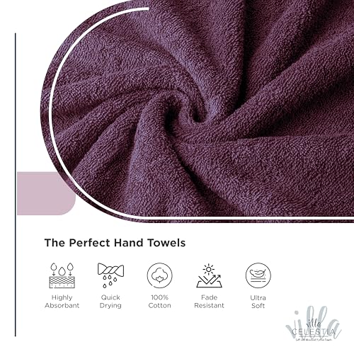 Villa Celestia Cotton Hand Towels Set of 4, 16 x 28, Oeko-TEX Certified, Quick Dry, Burgandy - color: Burgandy, size: Hand Towel - Pack of 4