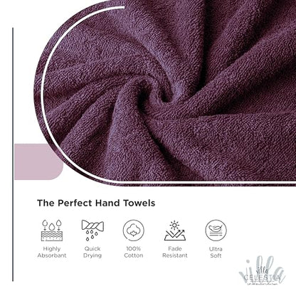 Villa Celestia Cotton Hand Towels Set of 4, 16 x 28, Oeko-TEX Certified, Quick Dry, Burgandy - color: Burgandy, size: Hand Towel - Pack of 4