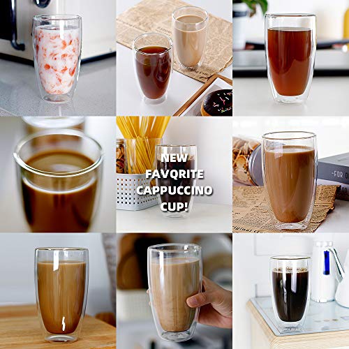 CNGLASS Double Wall Thermo Glass Cup 13.5 oz,Insulated Glass Coffee Set of 2 - color: 13.5oz(2-pack)